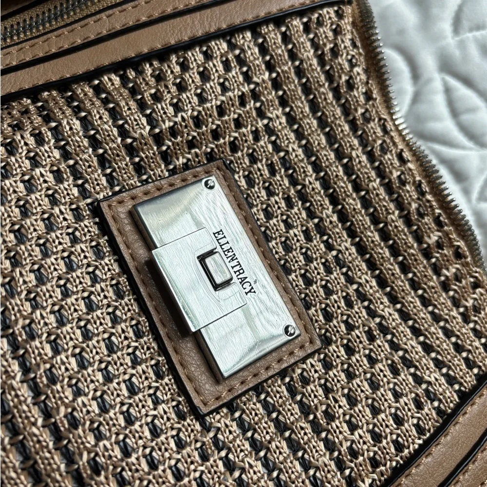 Ellen Tracy Tan Woven Shoulder Bag